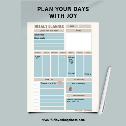 Weekly Planner -- Downloadable PDF